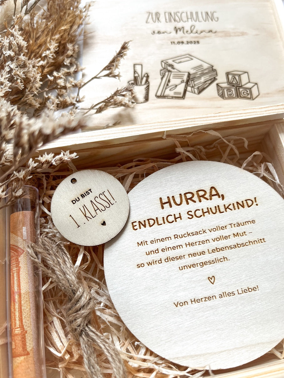 Personalisiertes Geldgeschenk aus Holz zur Einschulung | Bücher