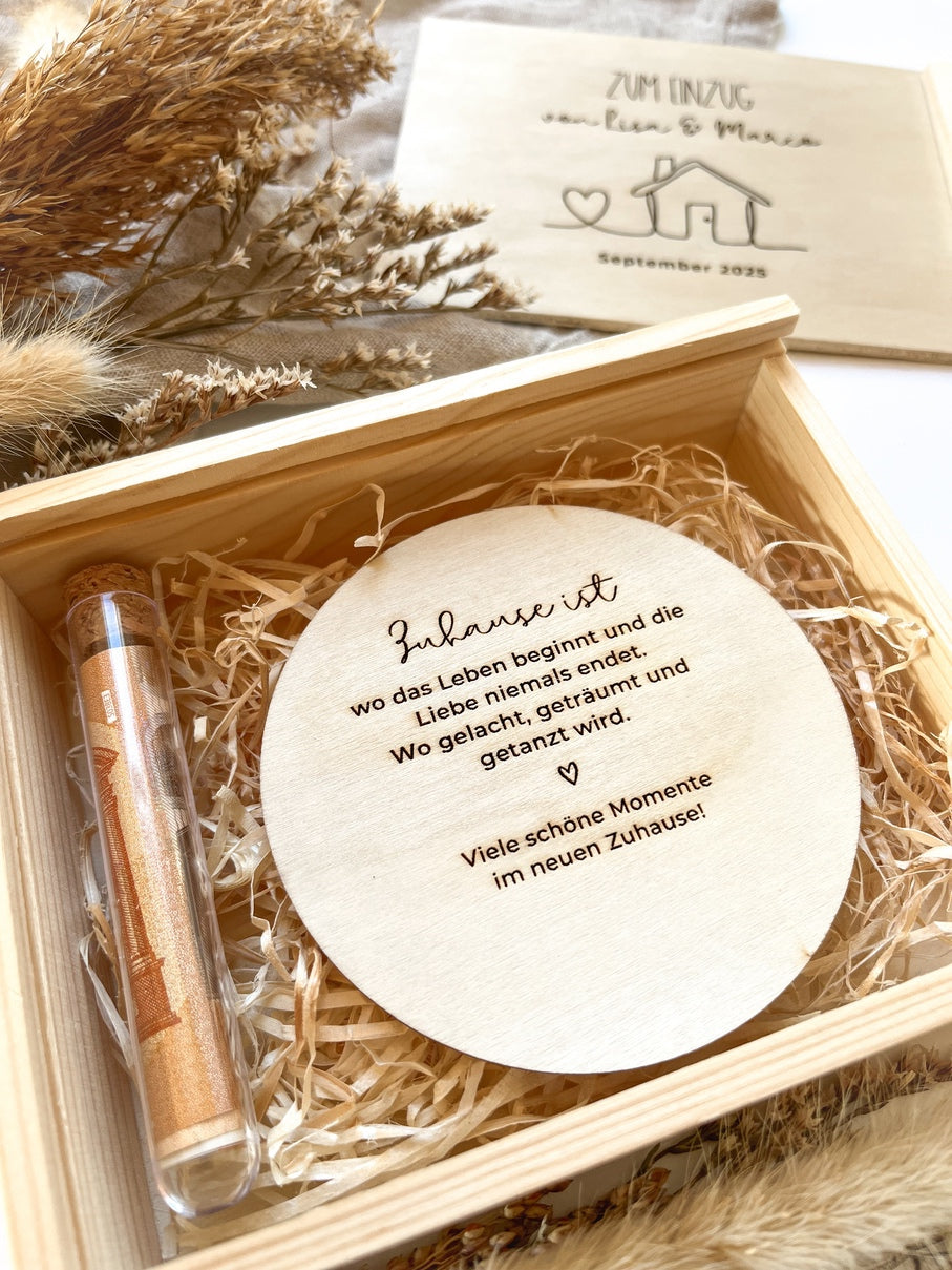 Personalisiertes Geldgeschenk zum Einzug aus Holz | Einzugsgeschenk