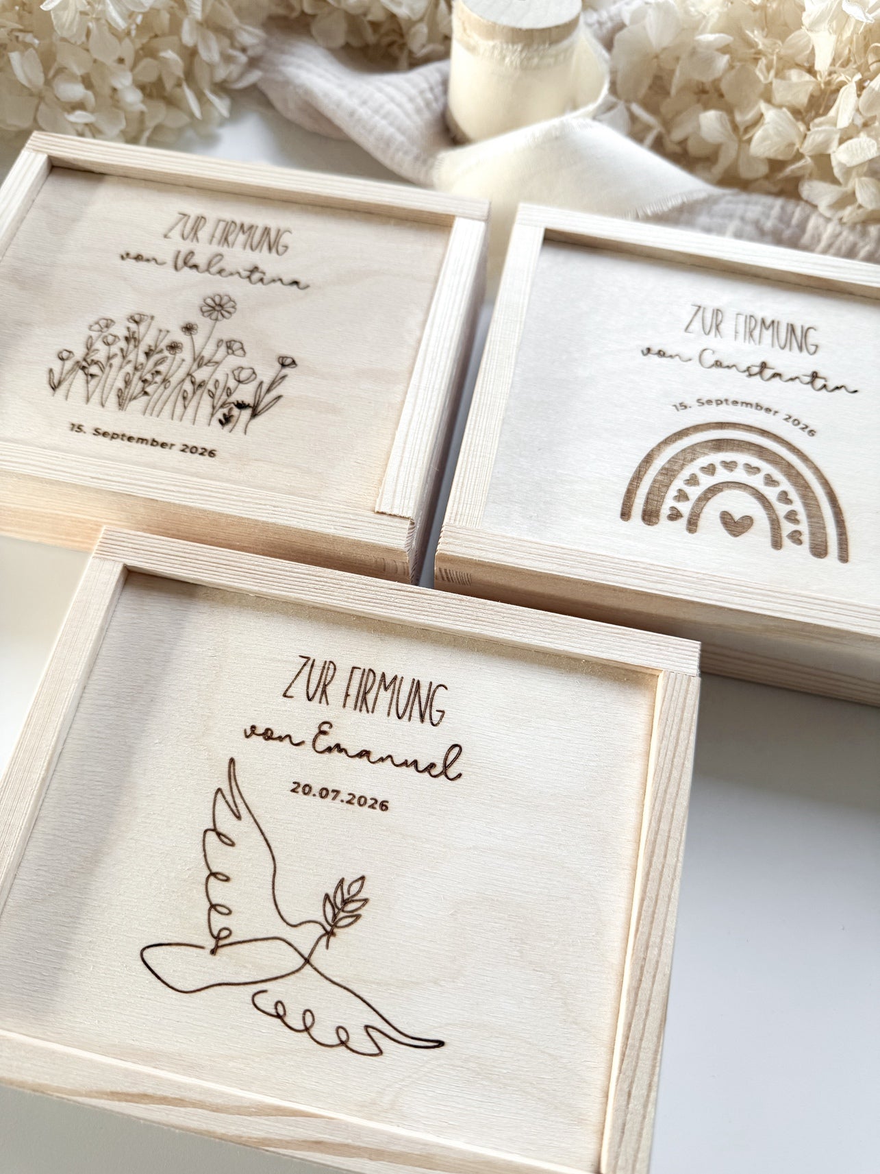 Personalisiertes Geldgeschenk aus Holz zur Firmung | Blumenwiese