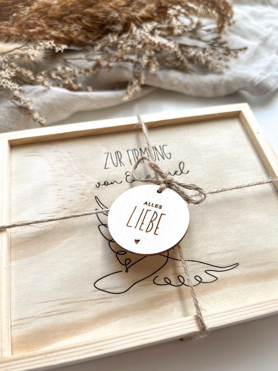Personalisiertes Geldgeschenk aus Holz zur Firmung | Taube