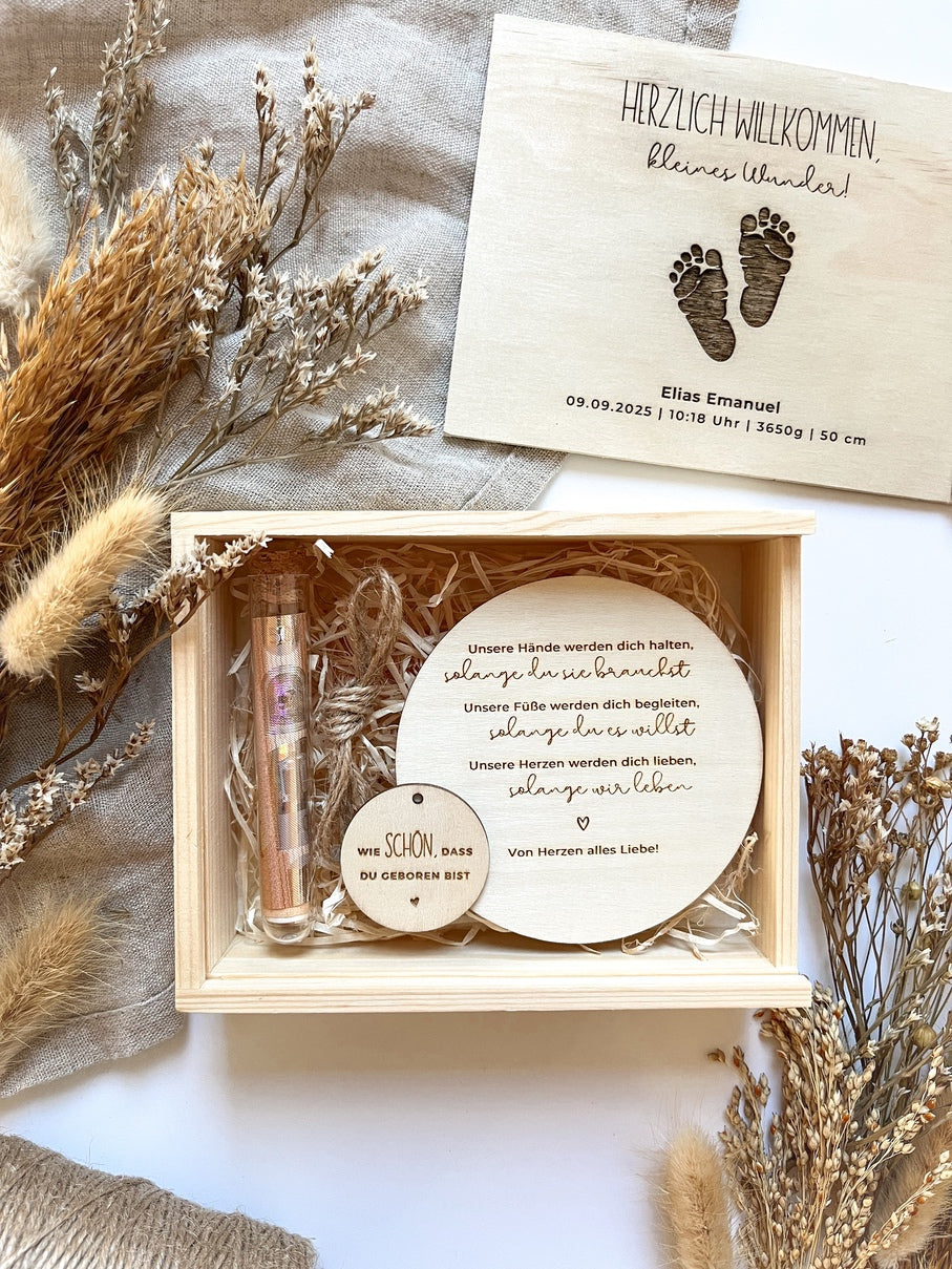 Geldgeschenk Geburt personalisiert - Geschenk zur Geburt - Erinnerungsbox Geburt Name Datum