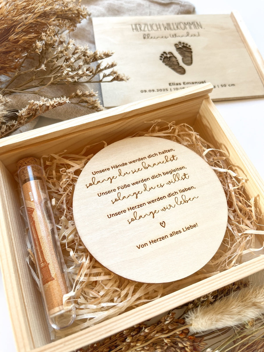 Geldgeschenk Geburt personalisiert - Geschenk zur Geburt - Erinnerungsbox Geburt Name Datum