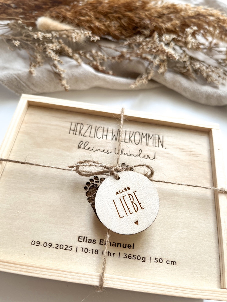 Geldgeschenk Geburt personalisiert - Geschenk zur Geburt - Erinnerungsbox Geburt Name Datum