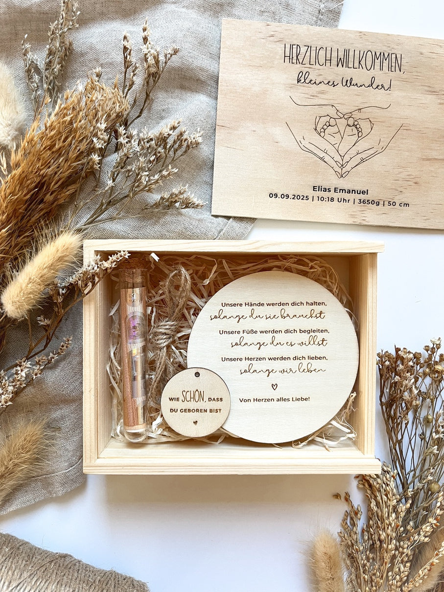 Geldgeschenk Geburt personalisiert - Geschenk zur Geburt - Erinnerungsbox Geburt Name Datum
