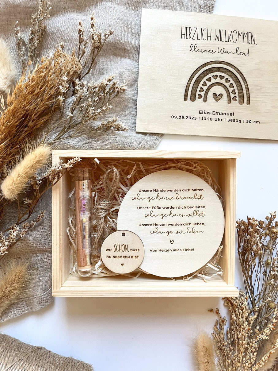Geldgeschenk Geburt personalisiert - Geschenk zur Geburt - Erinnerungsbox Geburt Name Datum