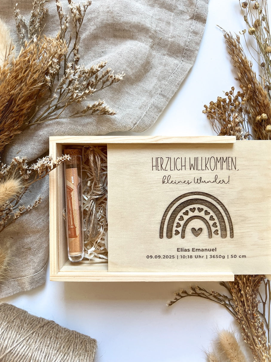 Geldgeschenk Geburt personalisiert - Geschenk zur Geburt - Erinnerungsbox Geburt Name Datum