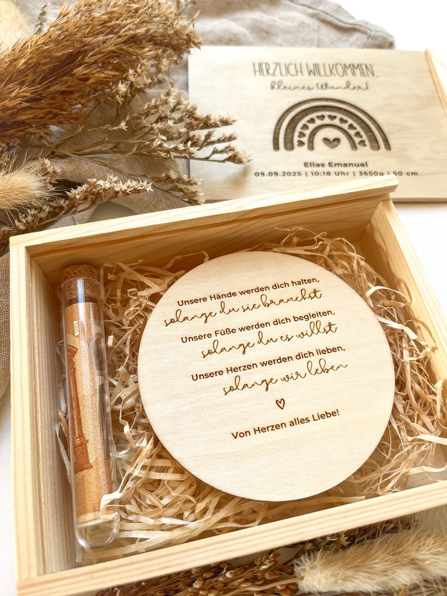 Geldgeschenk Geburt personalisiert - Geschenk zur Geburt - Erinnerungsbox Geburt Name Datum