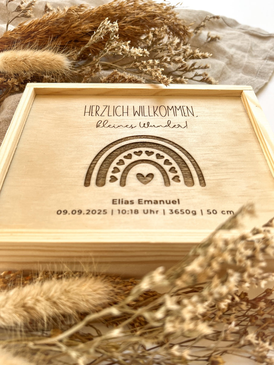 Geldgeschenk Geburt personalisiert - Geschenk zur Geburt - Erinnerungsbox Geburt Name Datum