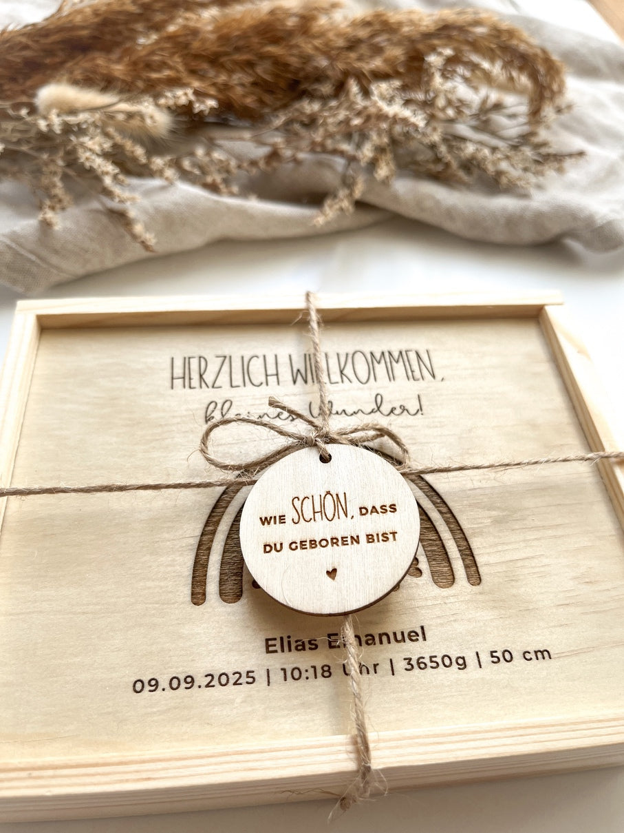 Geldgeschenk Geburt personalisiert - Geschenk zur Geburt - Erinnerungsbox Geburt Name Datum
