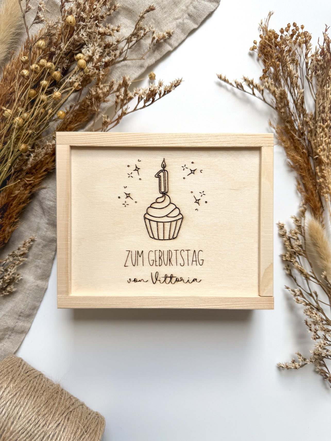 Personalisiertes Geldgeschenk Gravur & Namen zum 1. Geburtstag aus Holz