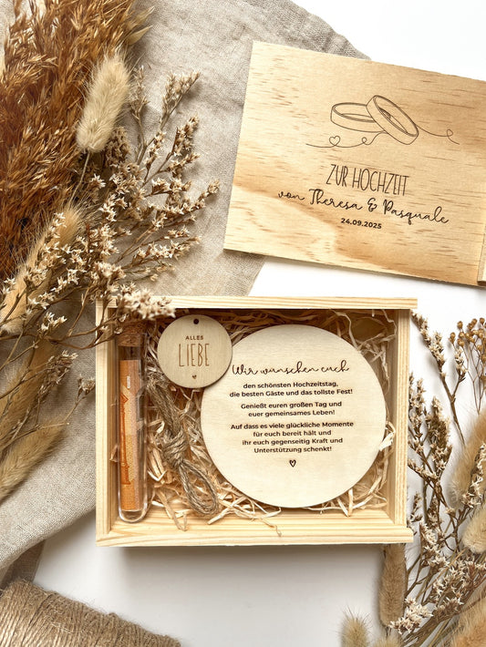 Personalisiertes Geldgeschenk aus Holz zur Hochzeit | Ringe