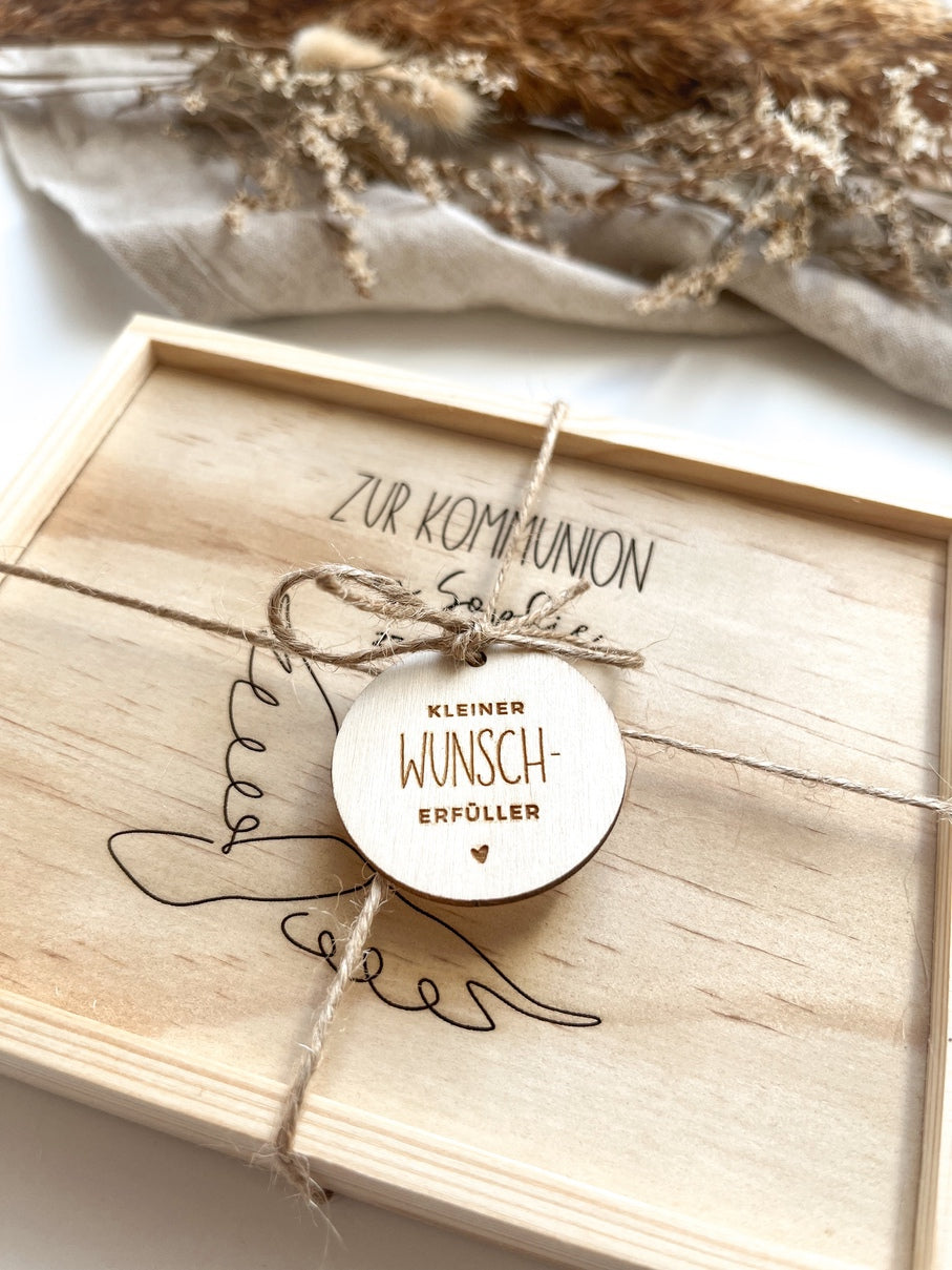 Personalisiertes Geldgeschenk aus Holz zur Kommunion | Taube