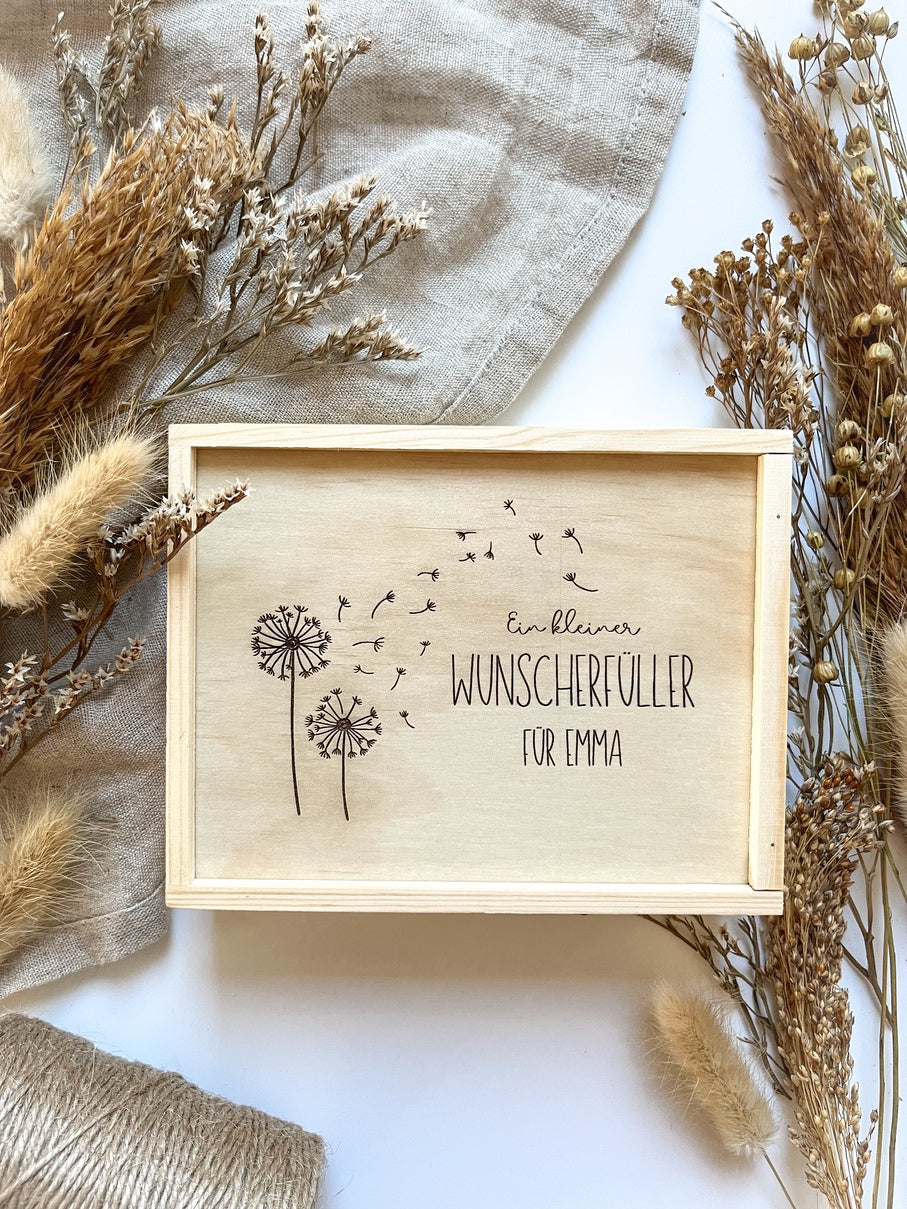 Personalisiertes Geldgeschenk mit Namen zum Geburtstag aus Holz | Pusteblume