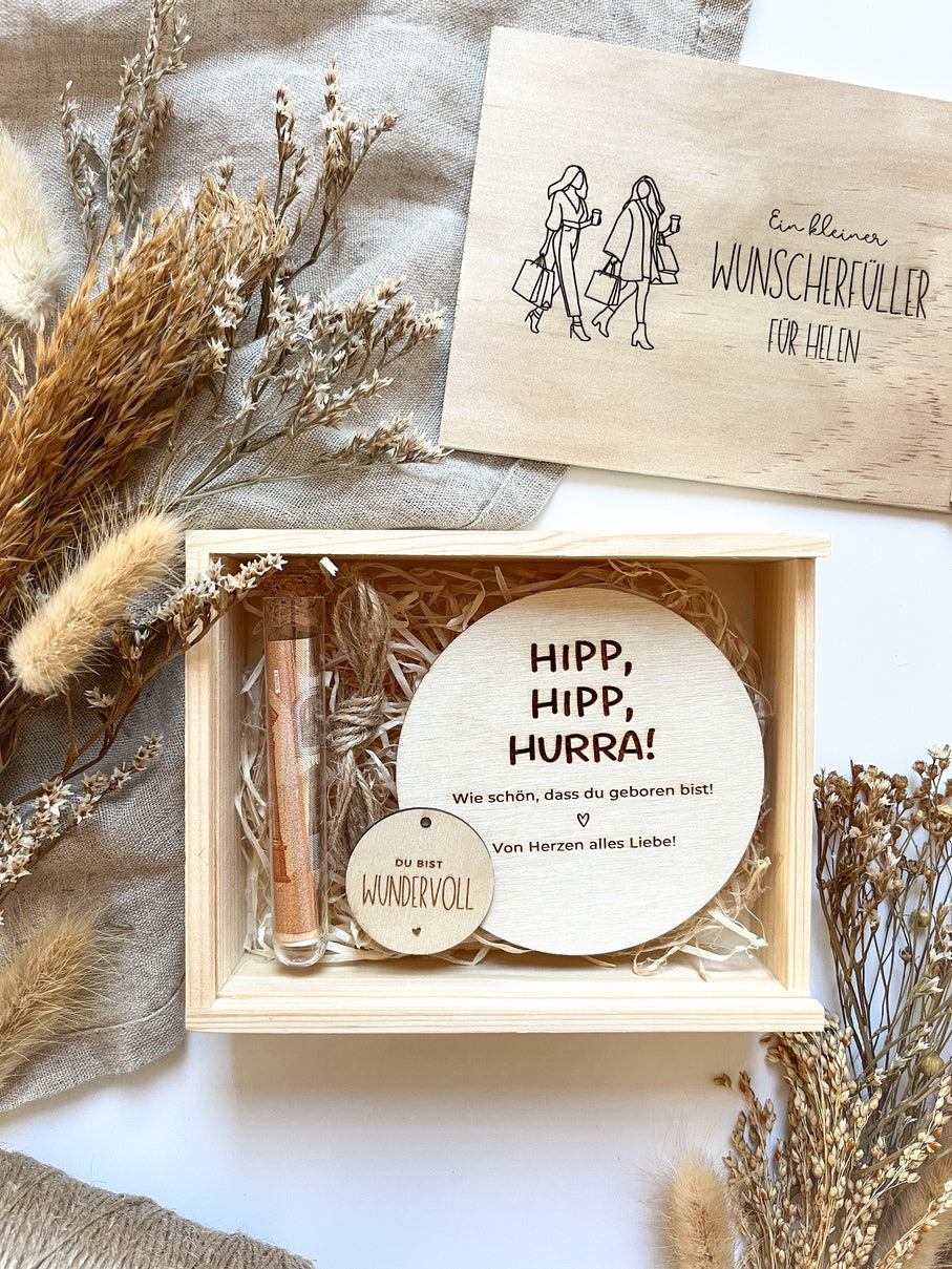 Personalisiertes Geldgeschenk mit Gravur und Namen zum Geburtstag aus Holz | Shopping