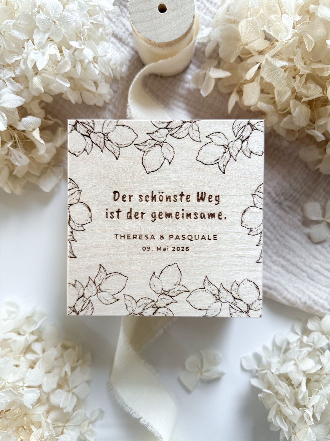 Personalisiertes Geldgeschenk aus Holz zur Hochzeit | Zitronen