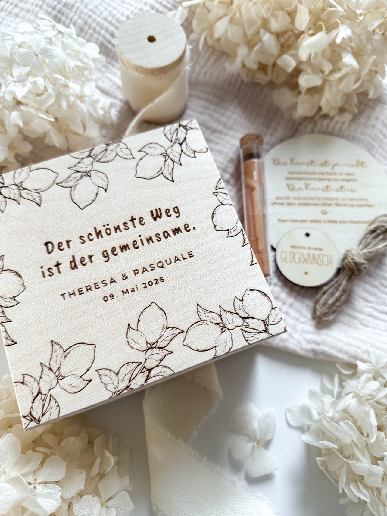 Personalisiertes Geldgeschenk aus Holz zur Hochzeit | Zitronen