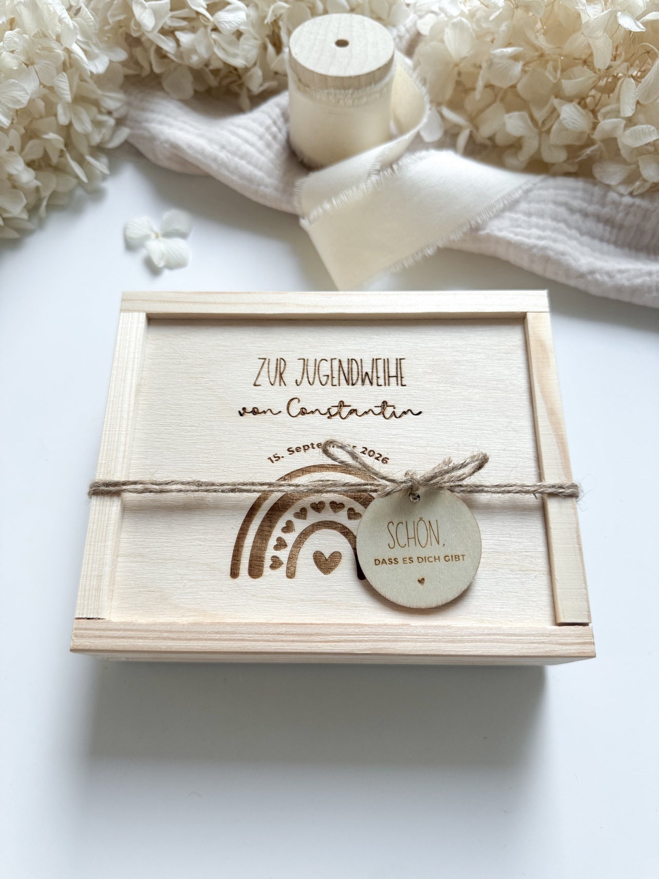 Personalisiertes Geldgeschenk aus Holz zur Jugendweihe | Regenbogen