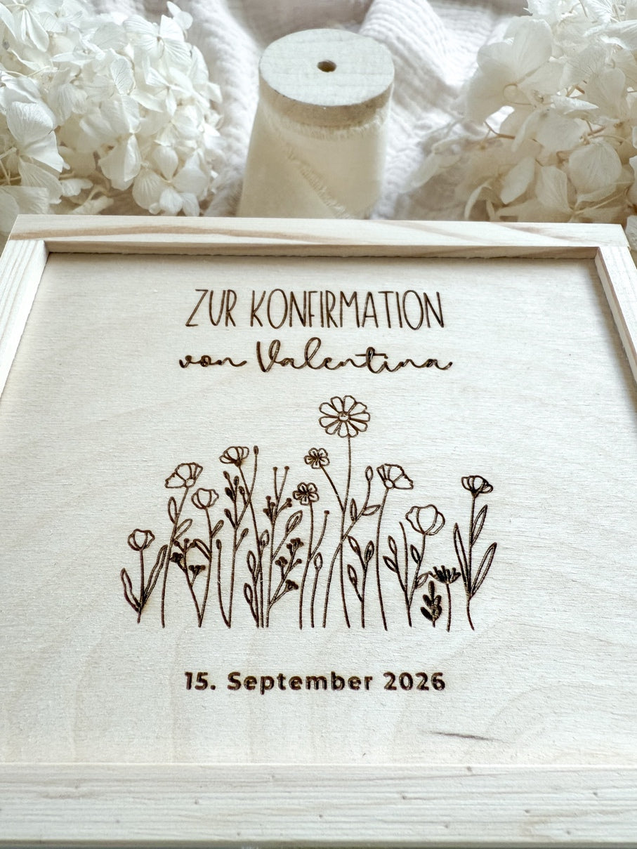 Personalisiertes Geldgeschenk aus Holz zur Konfirmation | Blumenwiese
