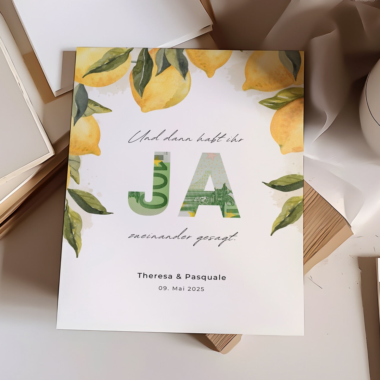 Personalisiertes Geldgeschenk zur Hochzeit "Zitrone" | Druckvorlage (digitaler Download)
