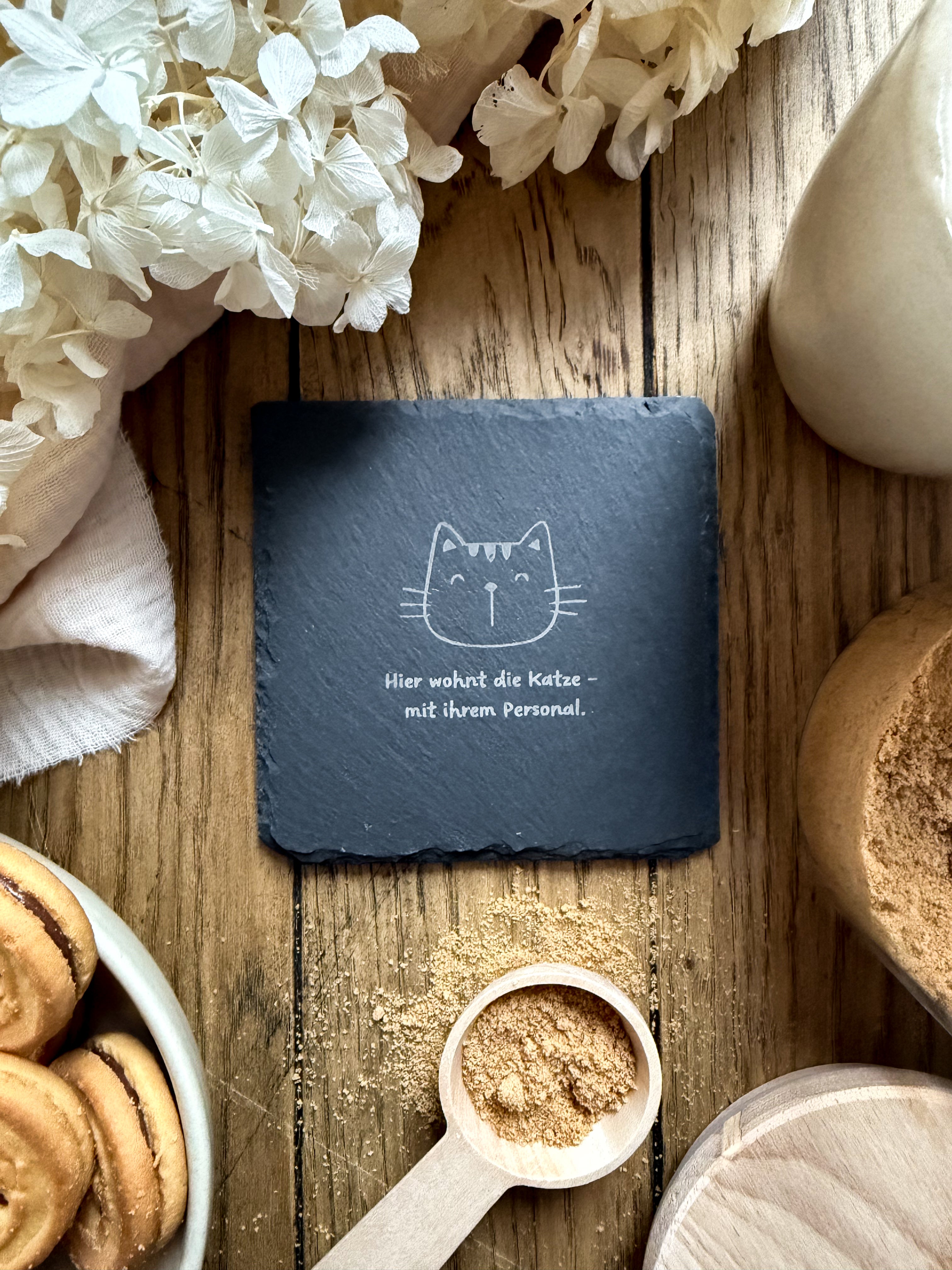 Schiefer-Untersetzer | Katzen Motive 4er-Set