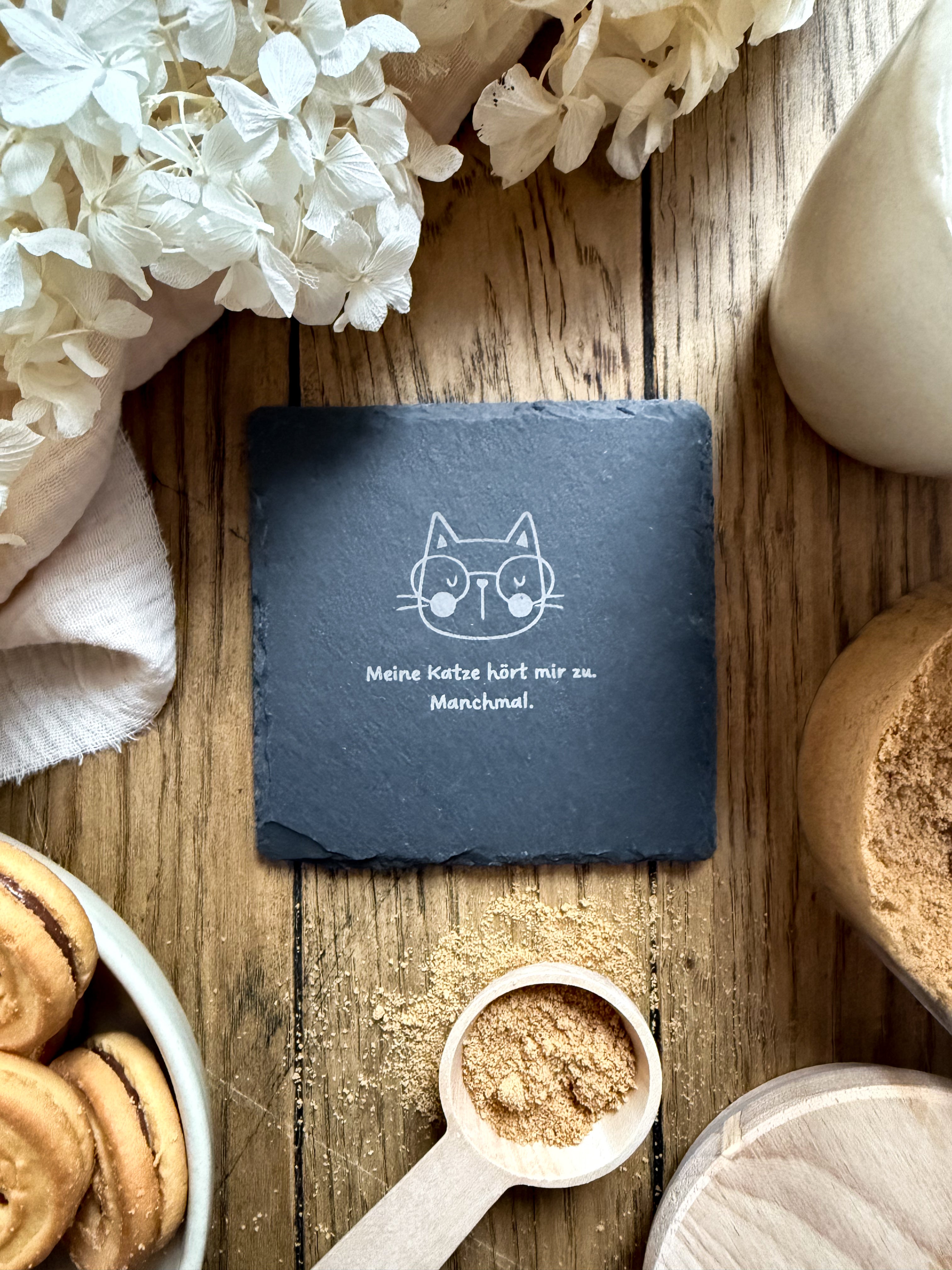 Schiefer-Untersetzer | Katzen Motive 4er-Set