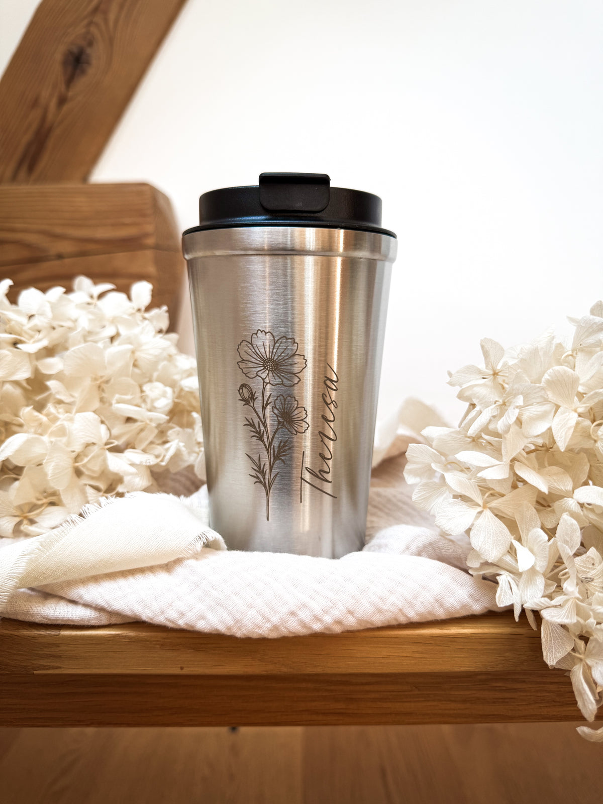 Personalisierter Thermobecher mit Namen | Geburtsblume