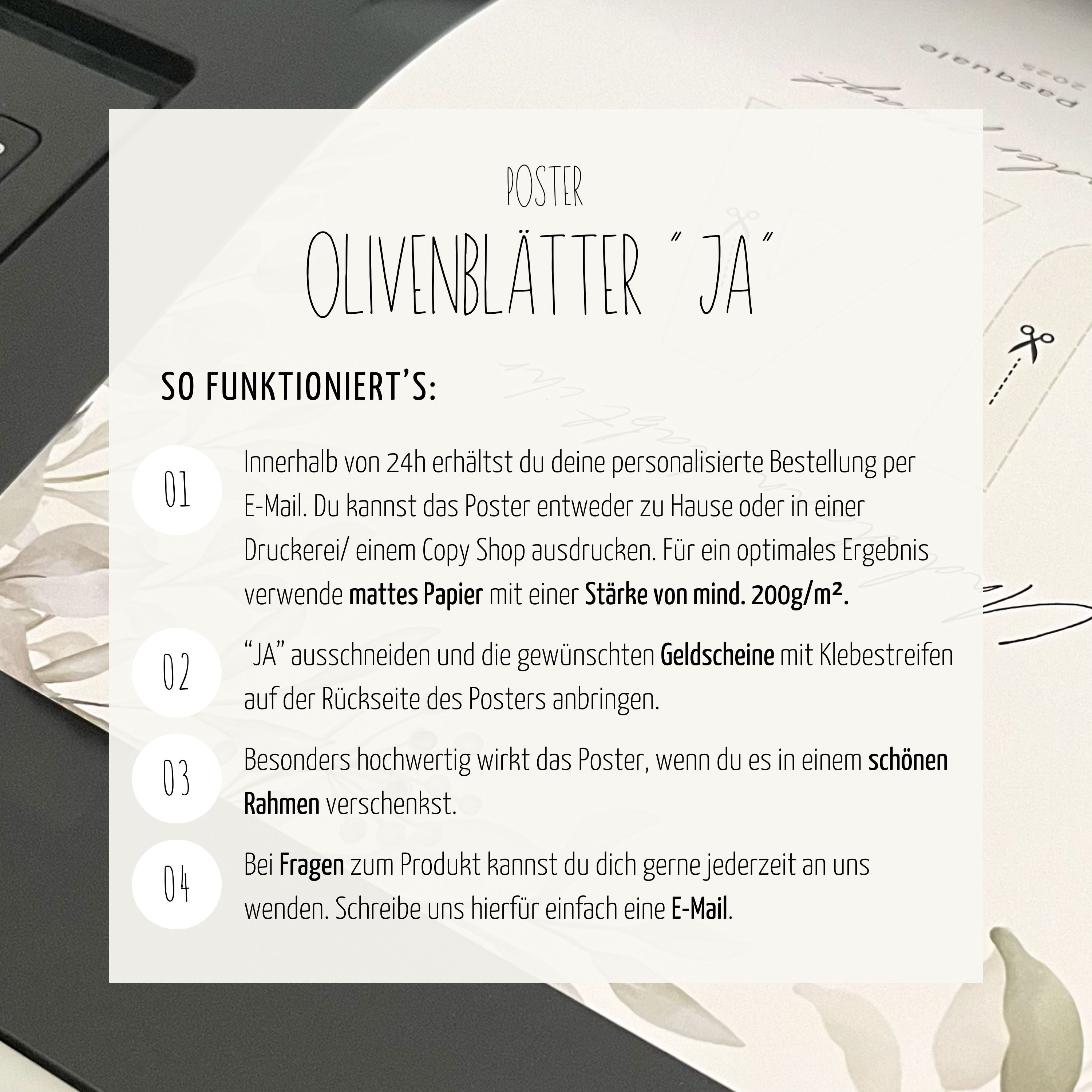 Personalisiertes Geldgeschenk zur Hochzeit "Olivenzweige JA"