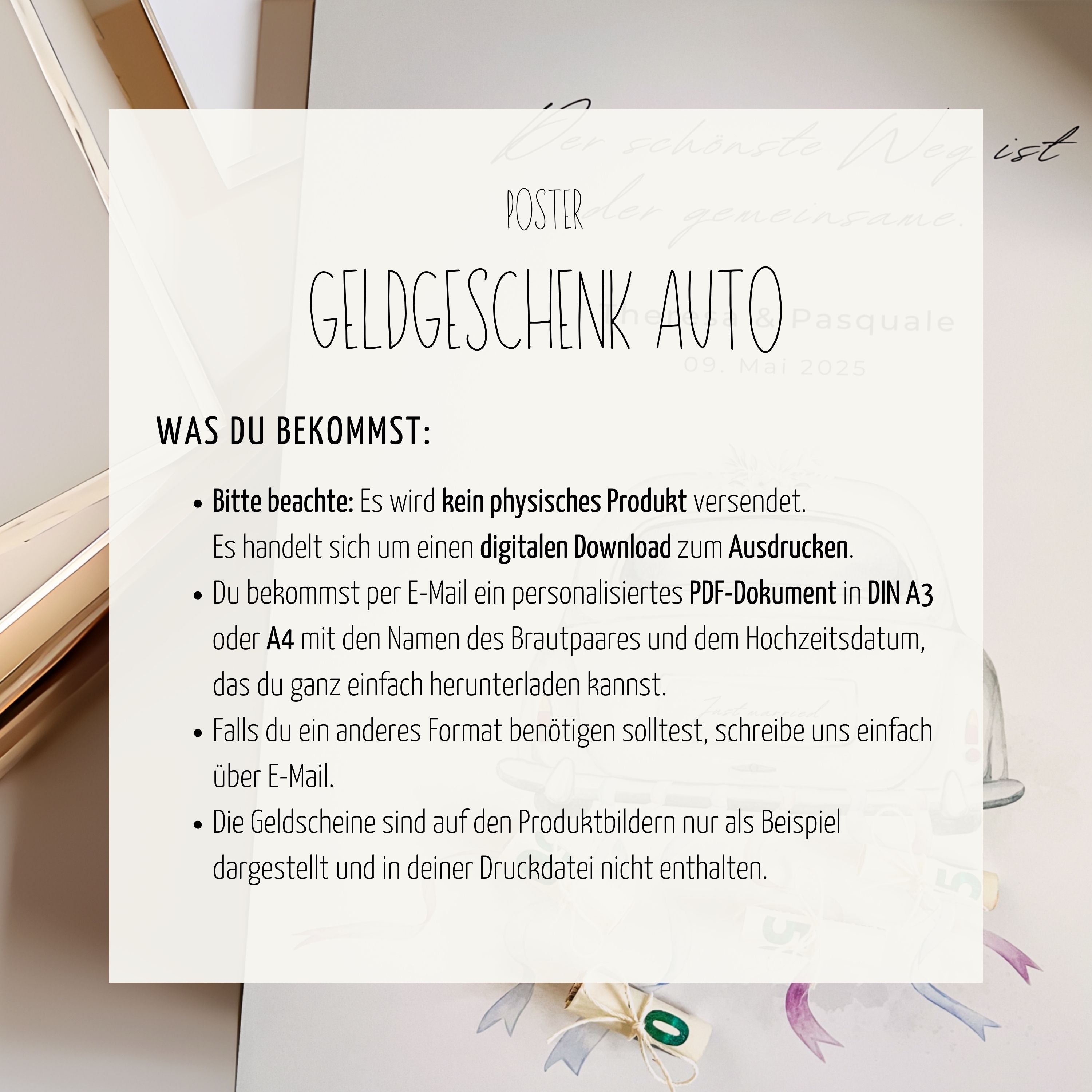 Personalisiertes Geldgeschenk zur Hochzeit "Auto" | Druckvorlage (digitaler Download)