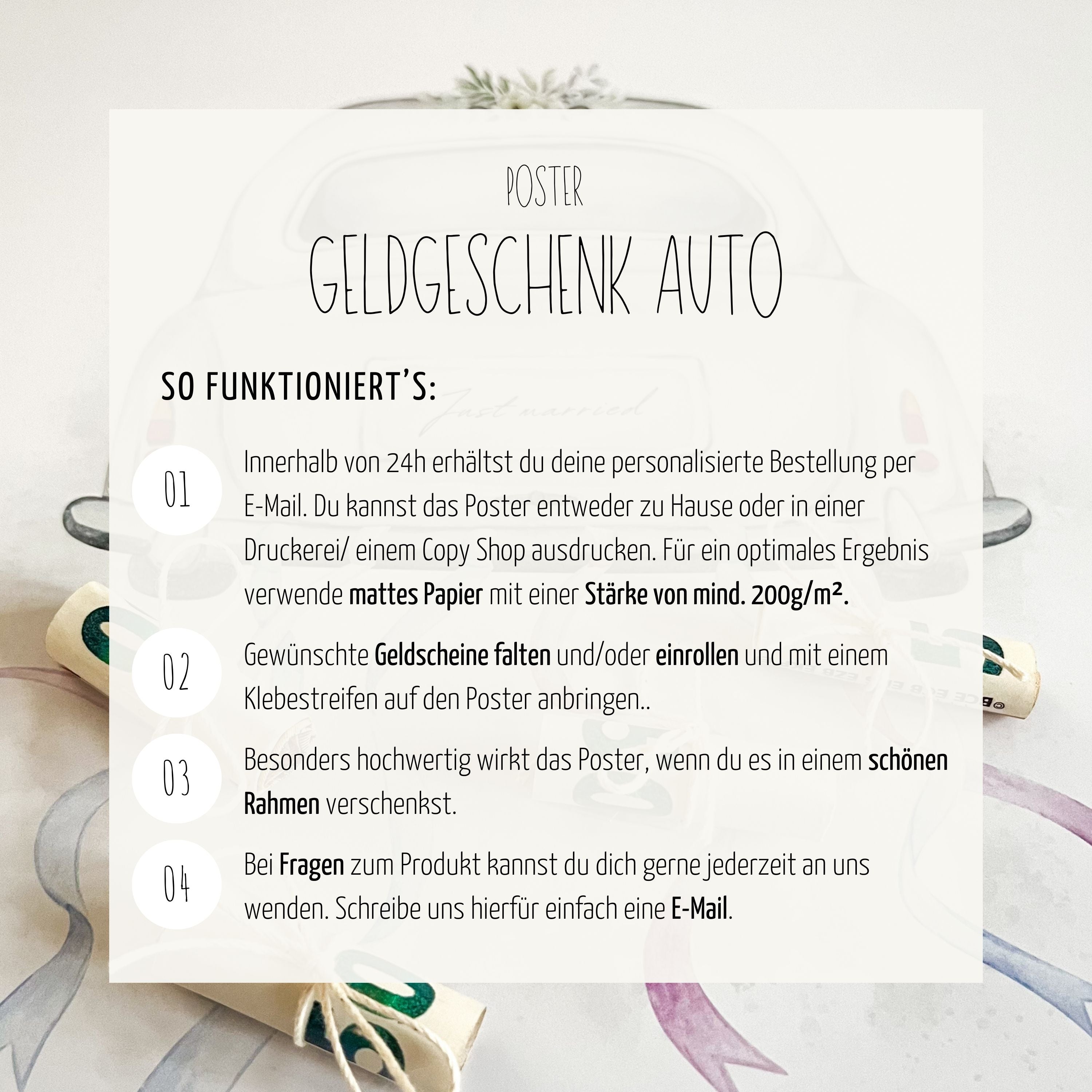 Personalisiertes Geldgeschenk zur Hochzeit "Auto" | Druckvorlage (digitaler Download)