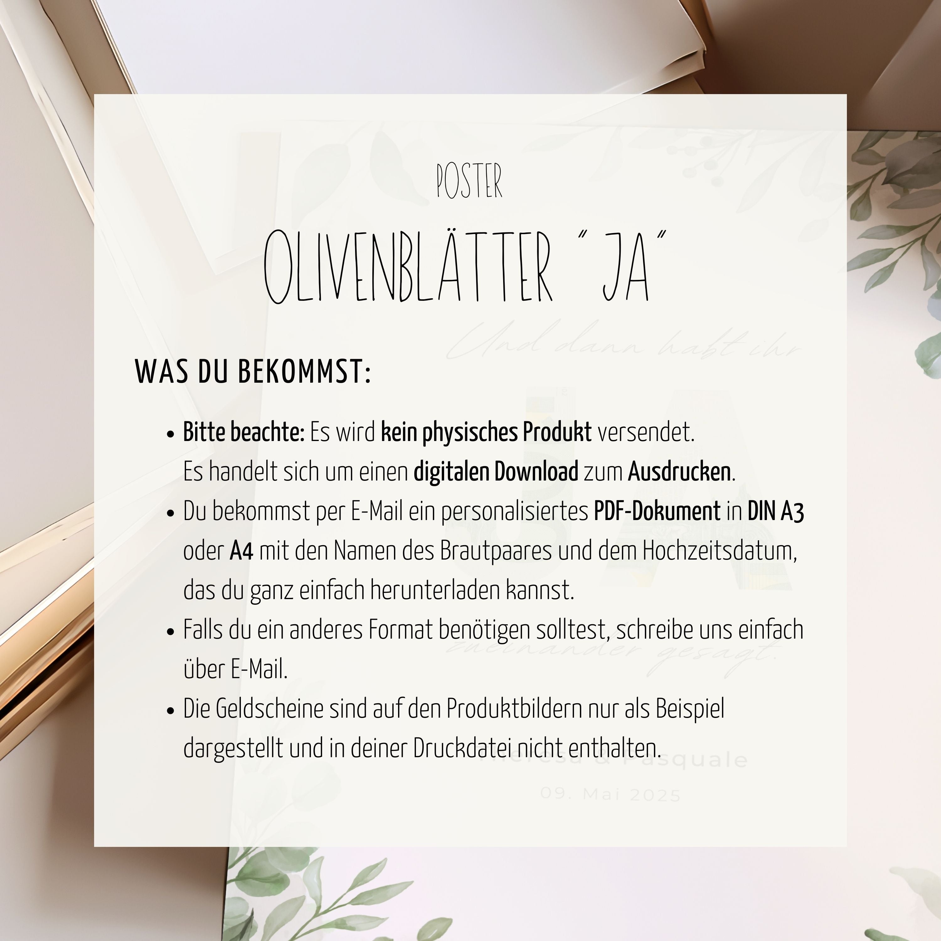 Personalisiertes Geldgeschenk zur Hochzeit "Olivenzweige JA"