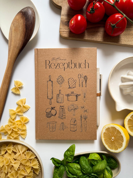 Personalisiertes Kochrezept-Notizbuch (A5) | Rezeptbuch mit Gravur & Stift