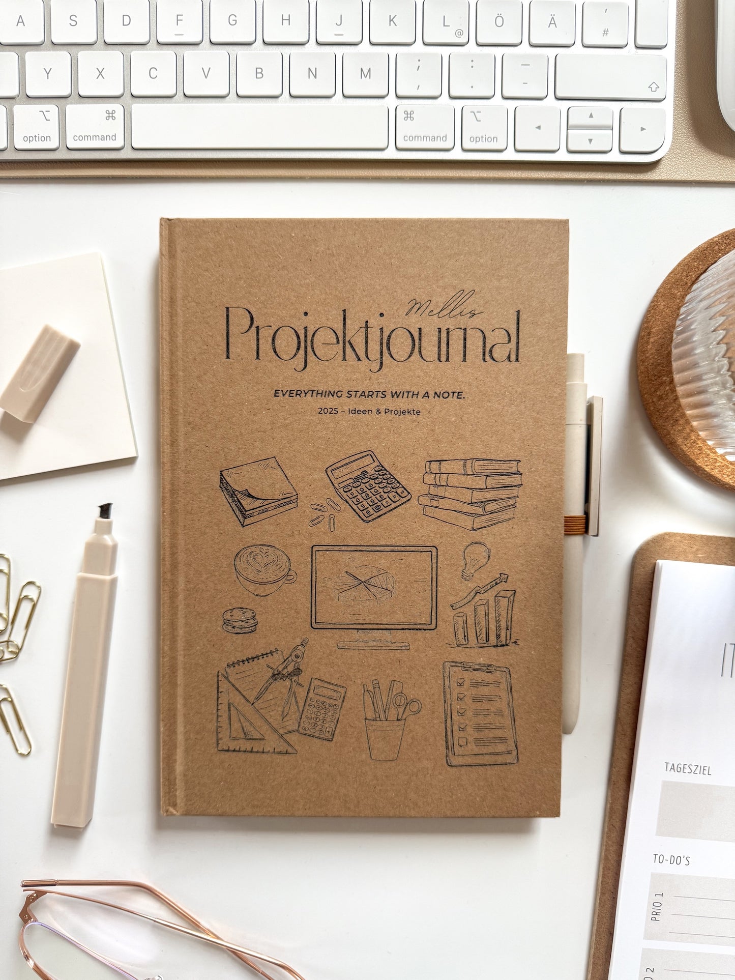 Personalisiertes Projektjournal | Notizbuch (A5) mit Gravur und Stift  | Büro-Motive