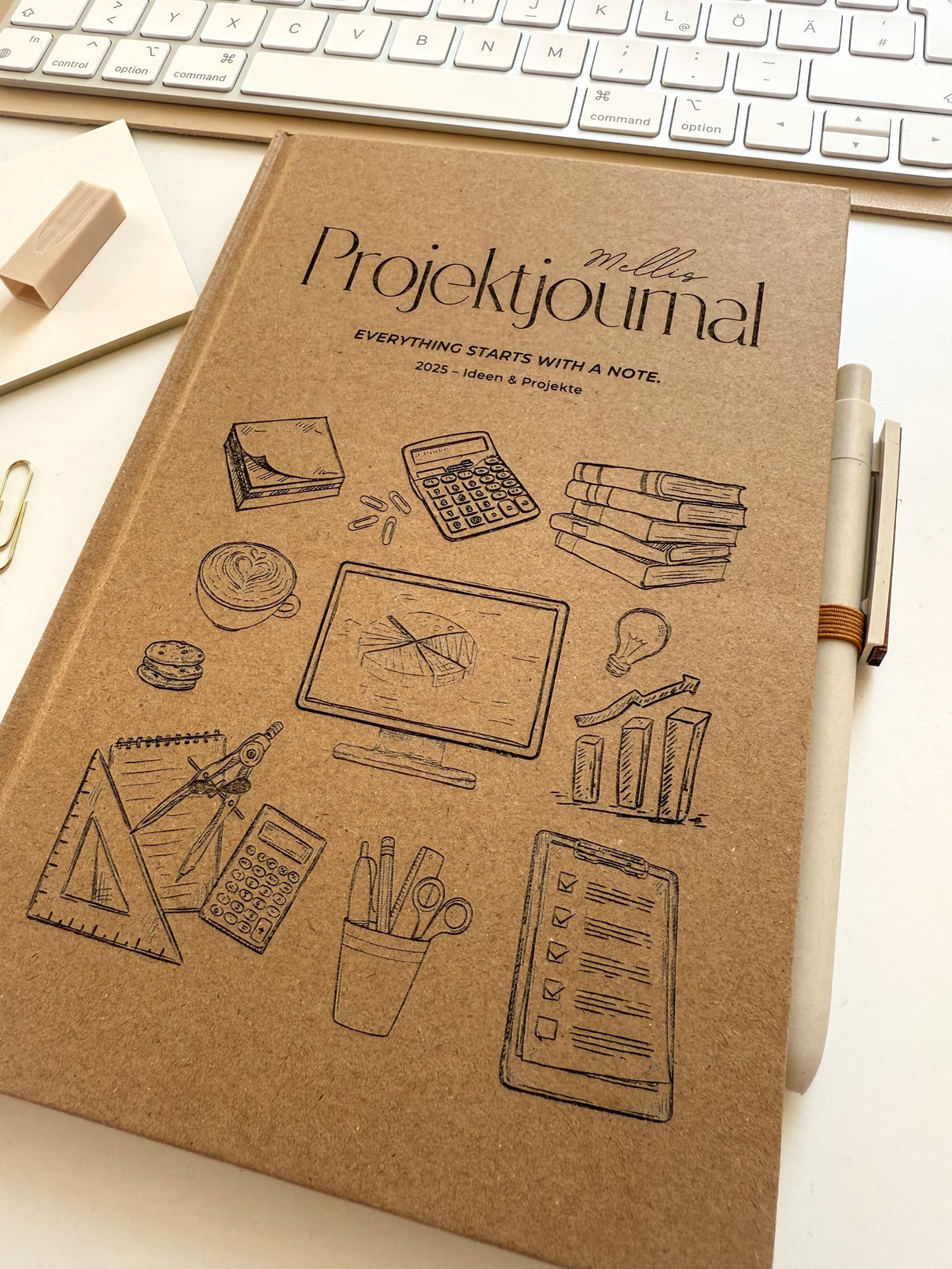 Personalisiertes Projektjournal | Notizbuch (A5) mit Gravur und Stift  | Büro-Motive