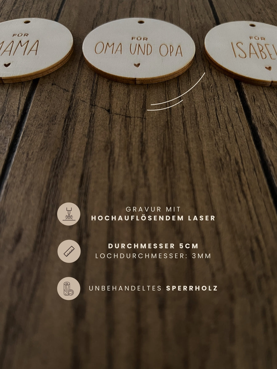 Personalisierte Geschenkanhänger mit Wunschnamen