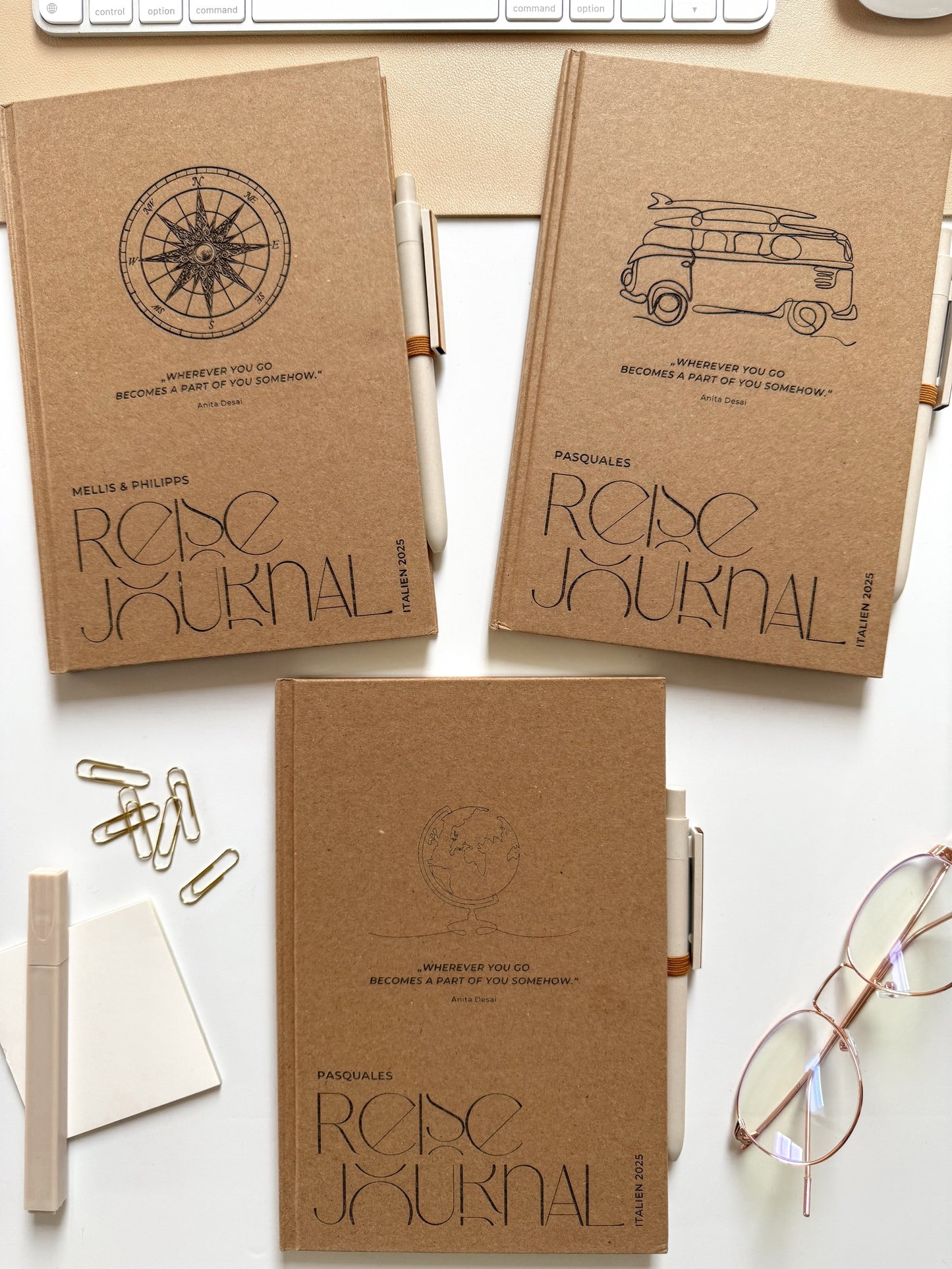 Personalisiertes Reise-Notizbuch mit Kompass-Motiv | Notizbuch (A5) mit Gravur und Stift