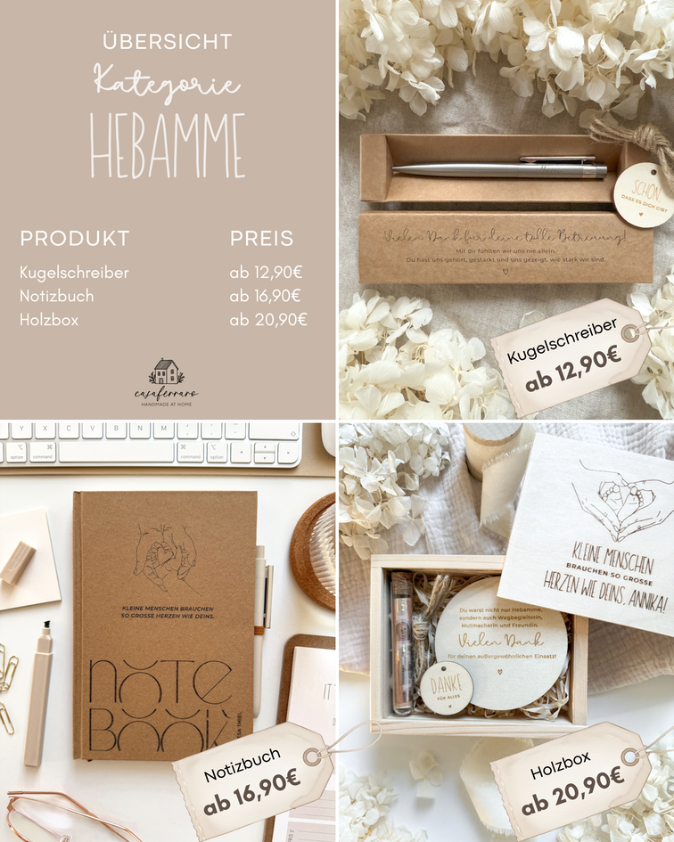 Personalisiertes Geschenk für Hebamme zum Abschied | Notizbuch (A5) mit Gravur und Stift