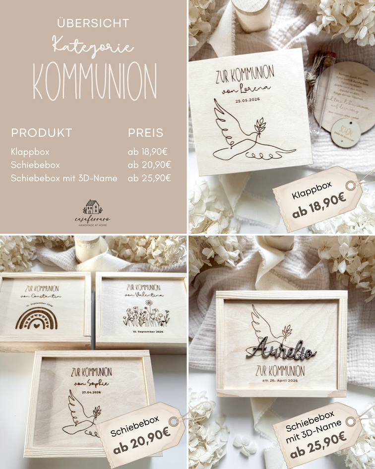 Personalisiertes Geldgeschenk aus Holz zur Kommunion | Blumenwiese