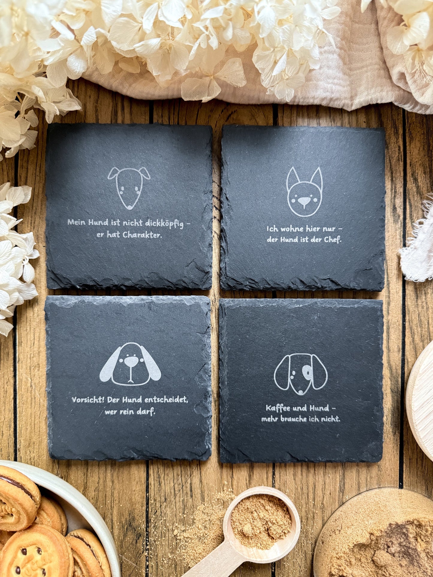 Schiefer-Untersetzer | Hunde Motive 4er-Set