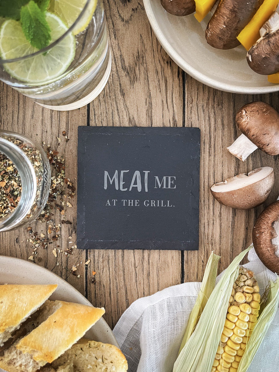 Schiefer-Untersetzer | Barbecue-Sprüche 4er-Set