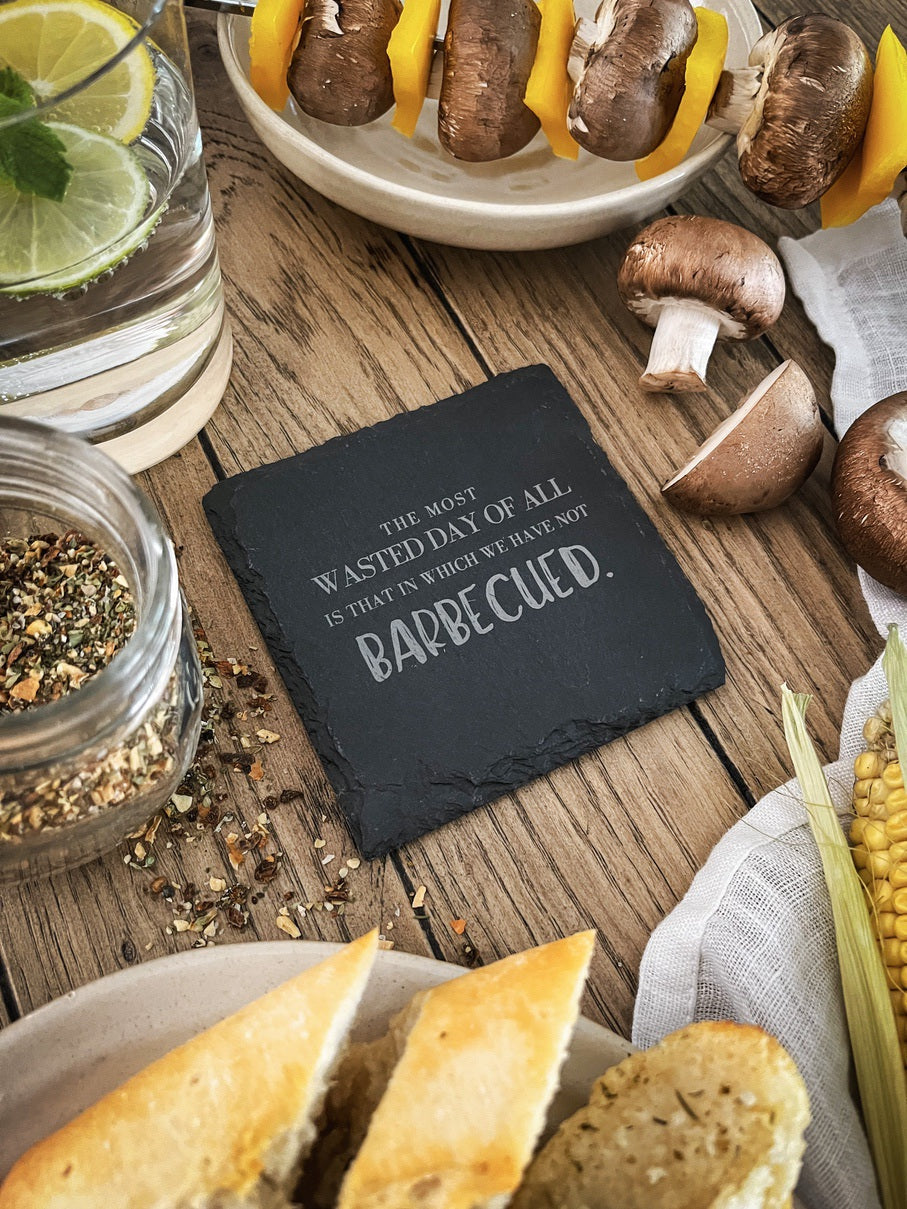 Schiefer-Untersetzer | Barbecue-Sprüche 4er-Set