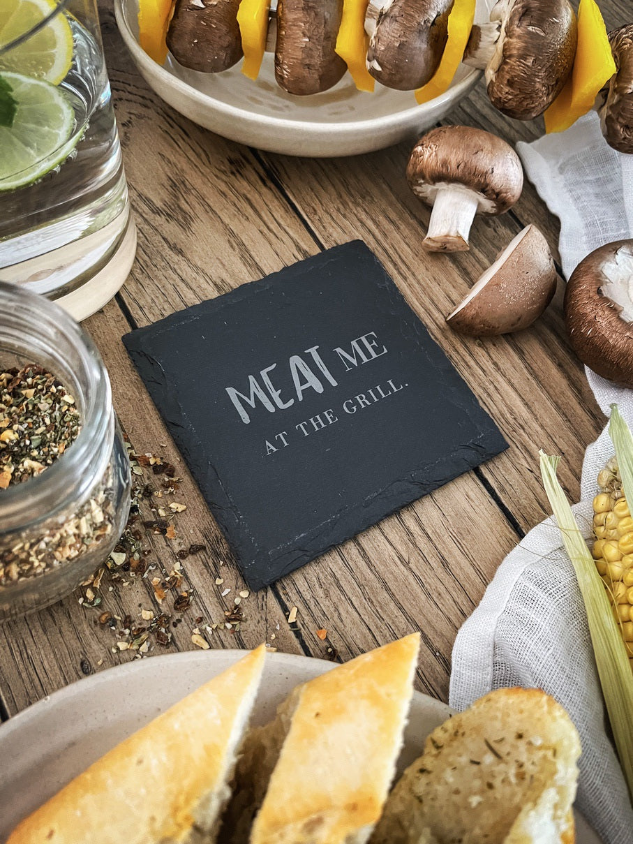 Schiefer-Untersetzer | Barbecue-Sprüche 4er-Set