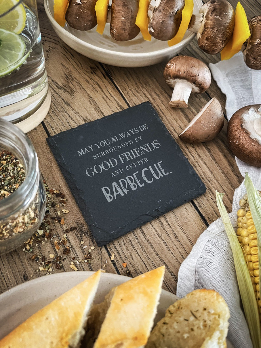 Schiefer-Untersetzer | Barbecue-Sprüche 4er-Set