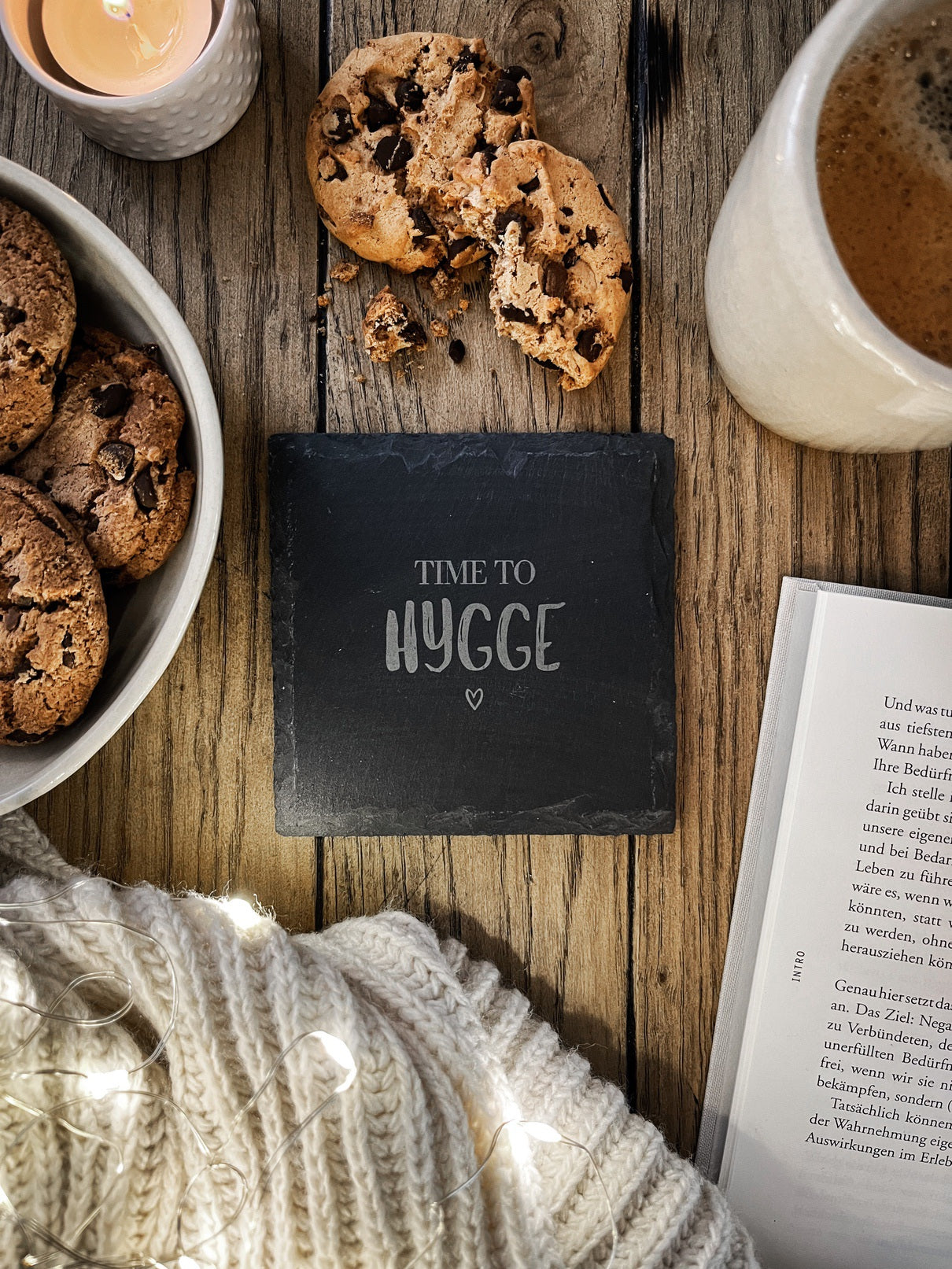 Schiefer-Untersetzer | Hygge-Sprüche 4er-Set