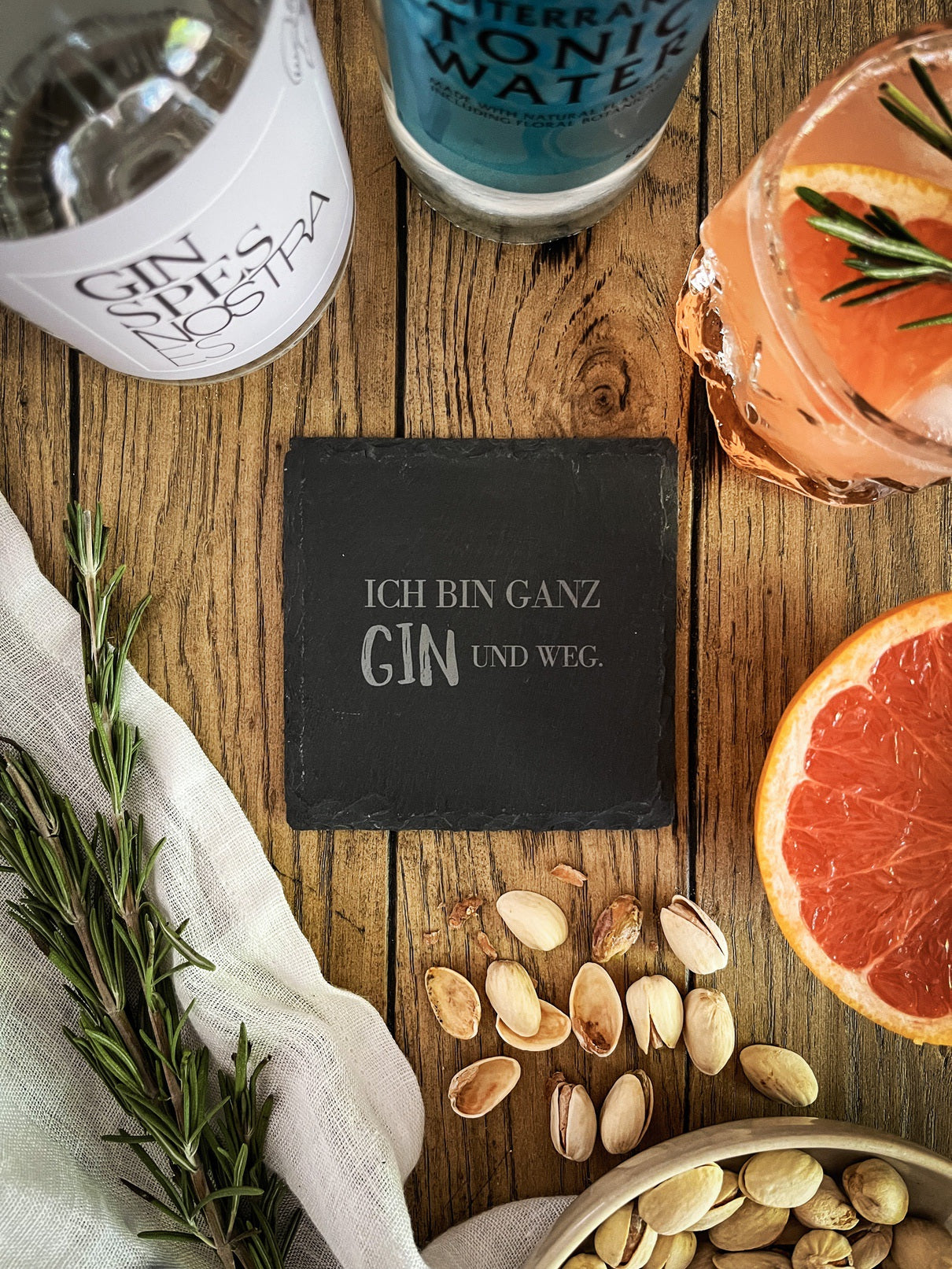 Schiefer-Untersetzer | Deutsche Gin-Sprüche 4er-Set