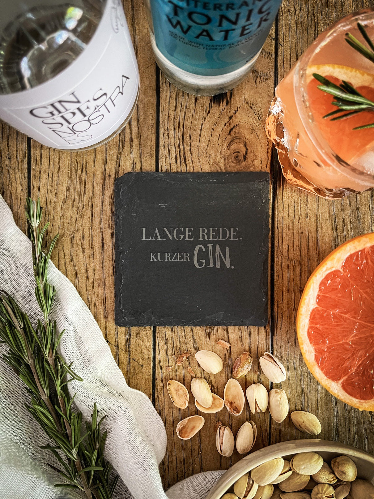 Schiefer-Untersetzer | Deutsche Gin-Sprüche 4er-Set