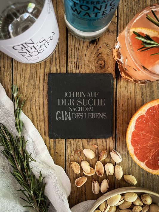 Schiefer-Untersetzer | Deutsche Gin-Sprüche 4er-Set