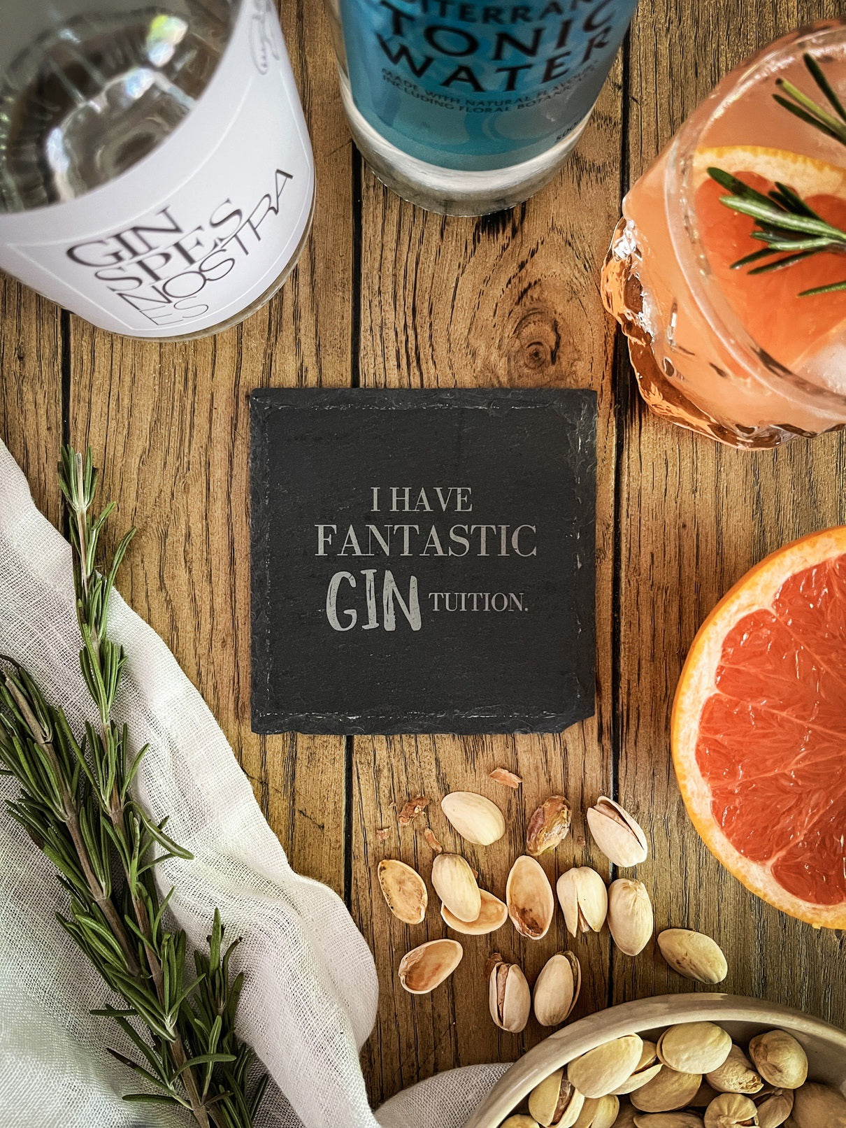 Schiefer-Untersetzer | Englische Gin-Sprüche 4er-Set