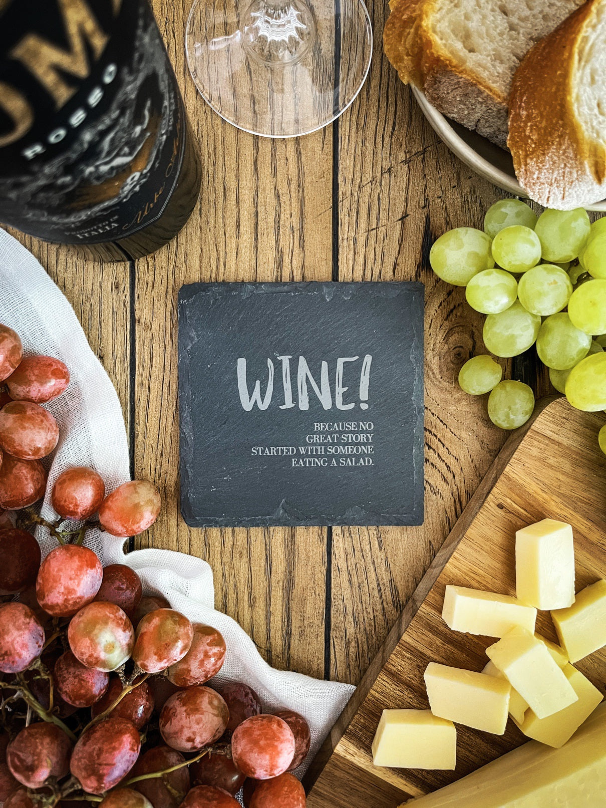 Schiefer-Untersetzer | Englische Wein-Sprüche 4er-Set