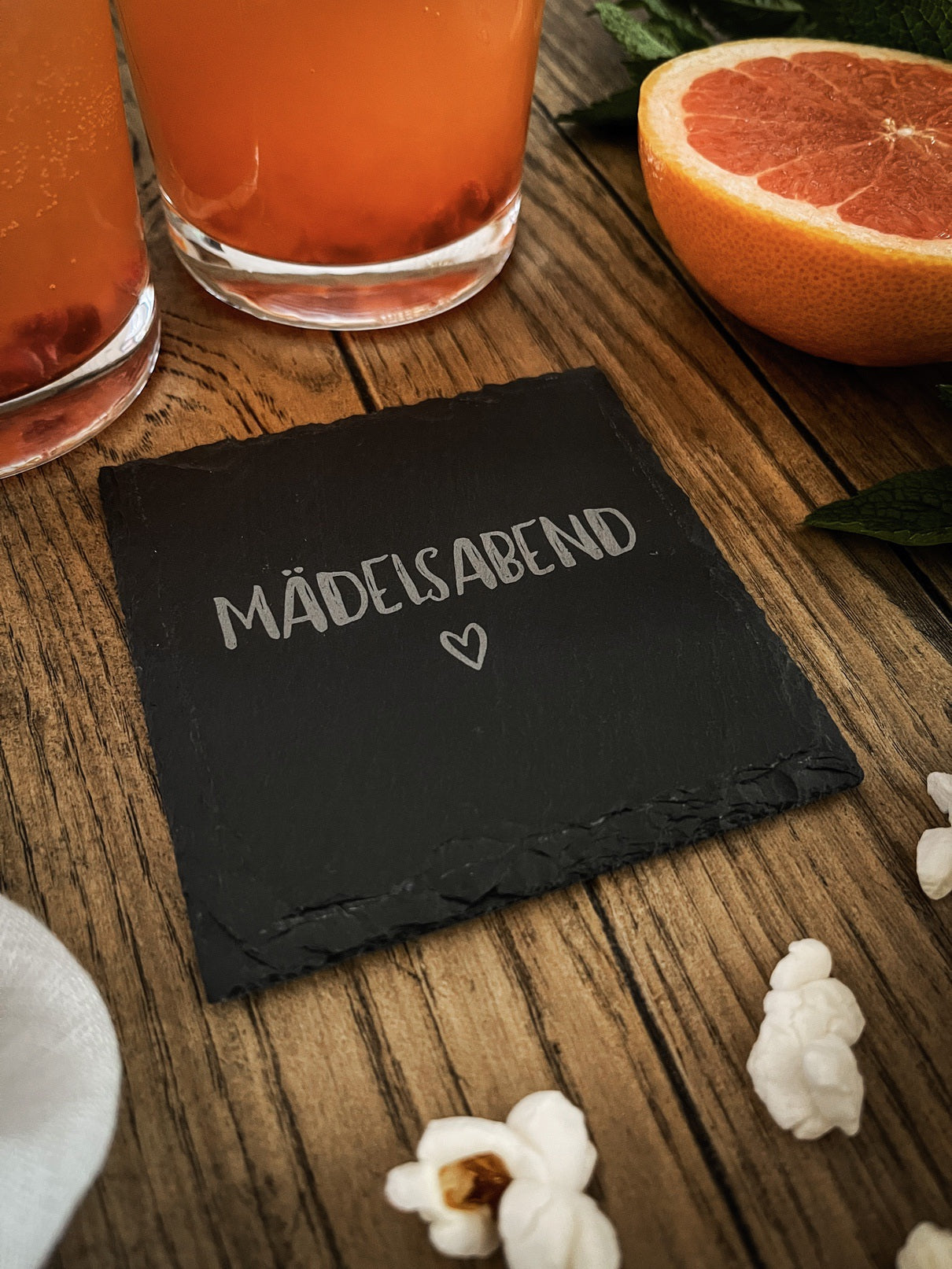 Schiefer-Untersetzer | Mädelsabend 4er-Set