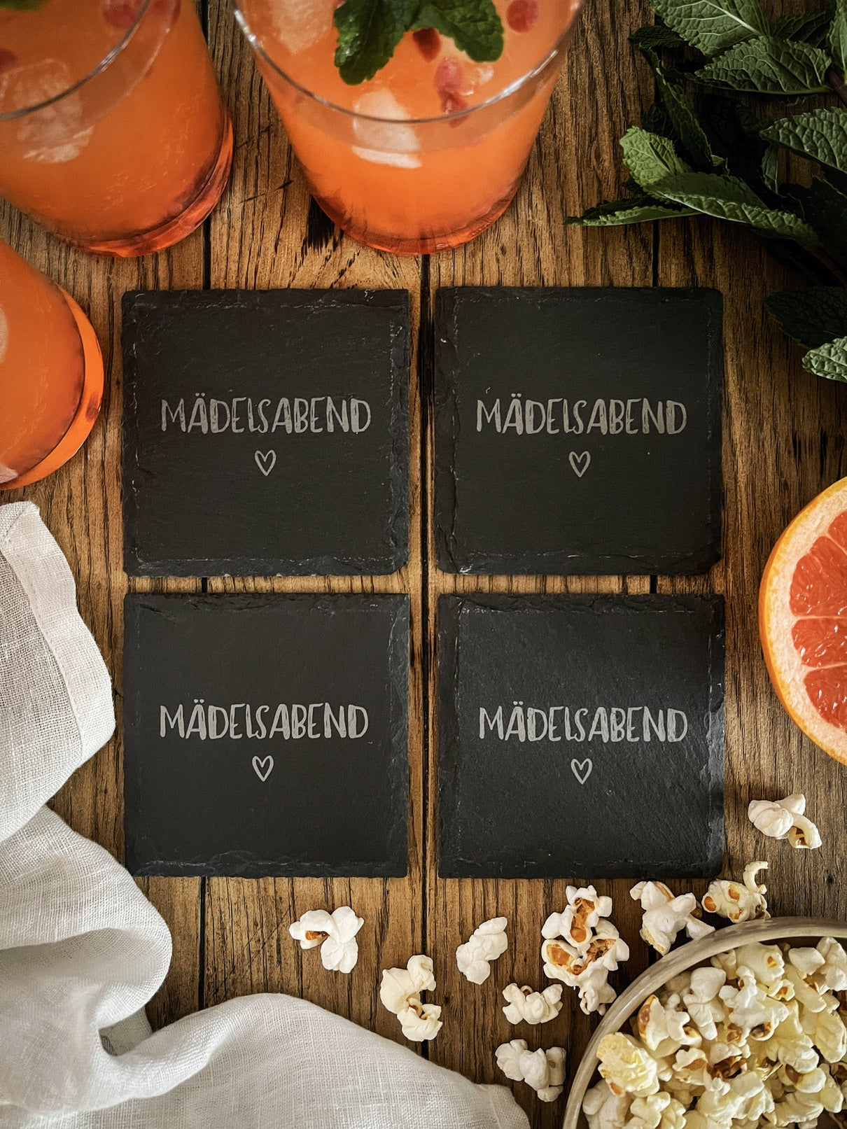 Schiefer-Untersetzer | Mädelsabend 4er-Set
